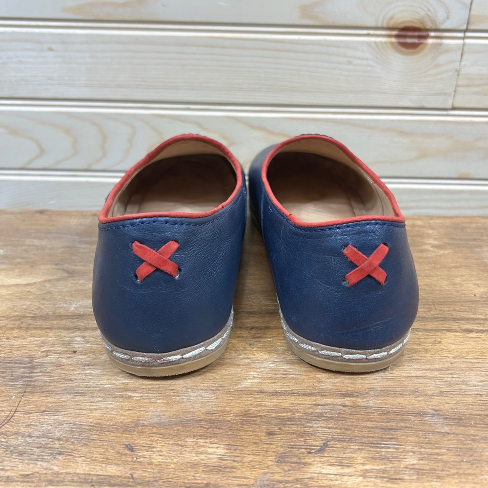 Charix Navy Blue Leather Artisan Loafer Red Trim Turkish Slip On Shoes Womens 37 - Picture 3 of 8
